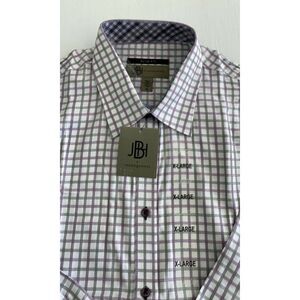 New JHane Barnes XL Men Slim Fit Purple Checkered Plaid Collar Button Up Shirt 3